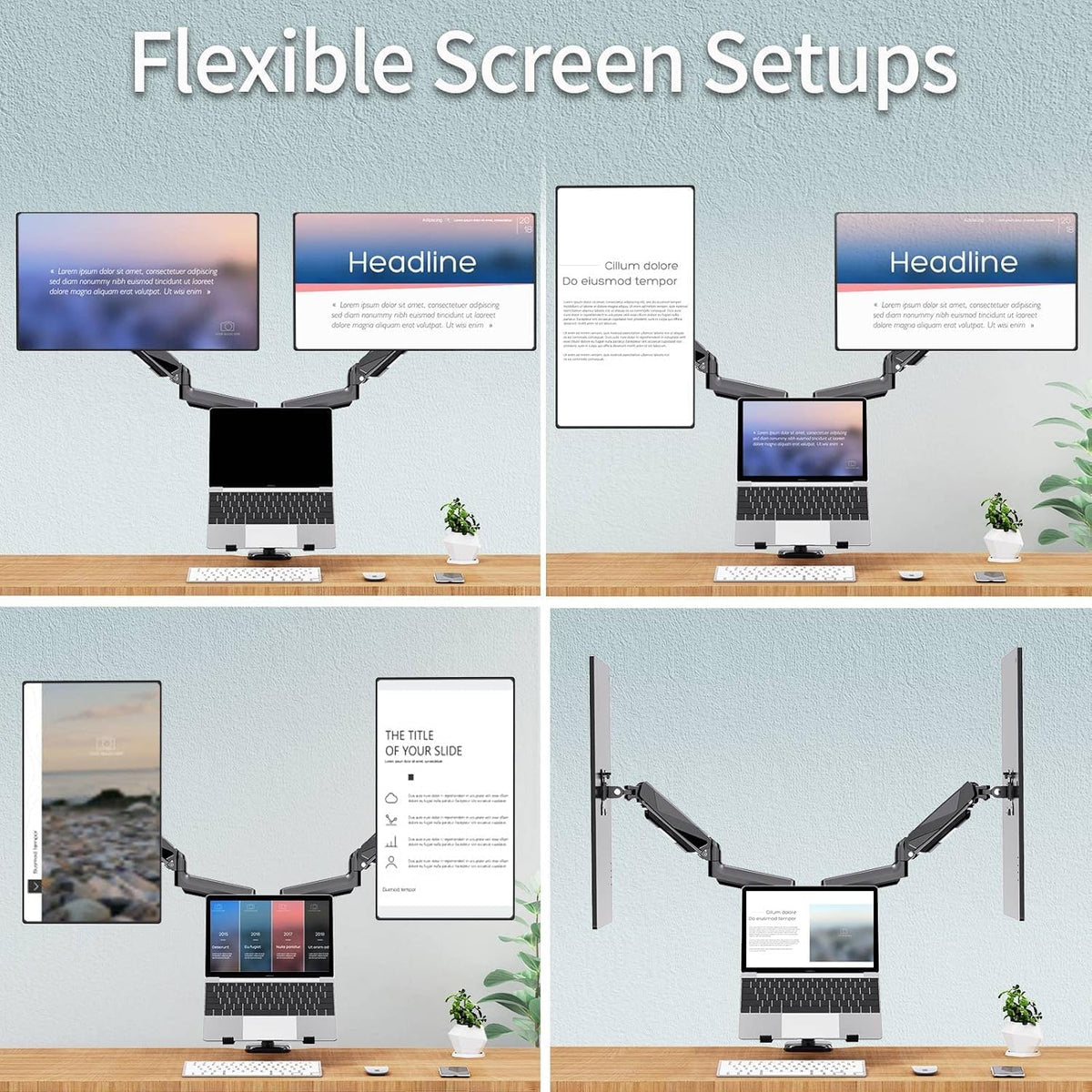 mountup dual monitor and laptop mount, adjustable monitor on a desk or shelf