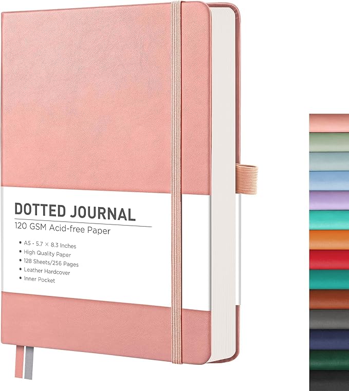 RETTACY Bullet Dotted Journal Notebook, 256 Pages, A5 Medium Size, Leather by RETTACY