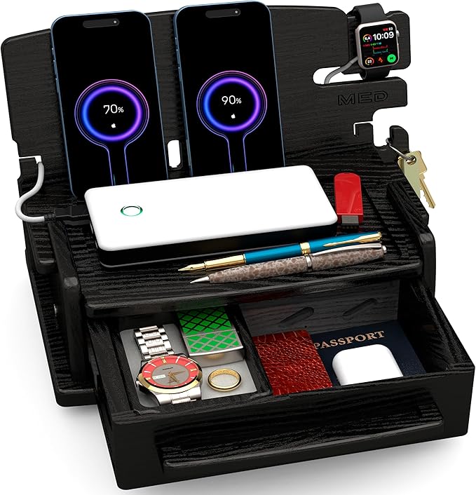 MED Wood Phone Docking Station – Nightstand Desk Organizer by MED