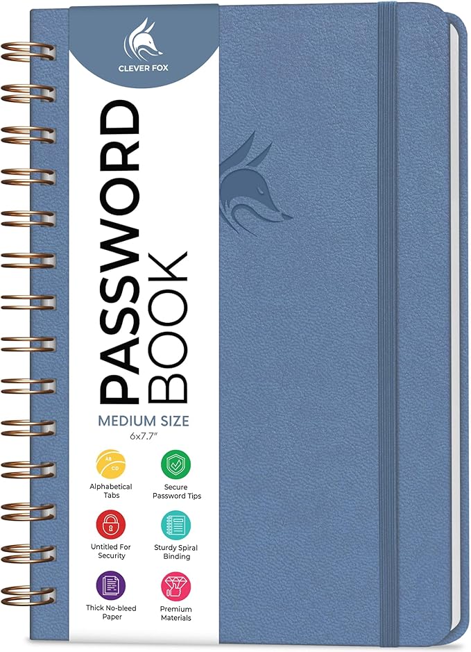 Clever Fox Password Book Spiral – Internet Address & Password Organizer by CleverFox