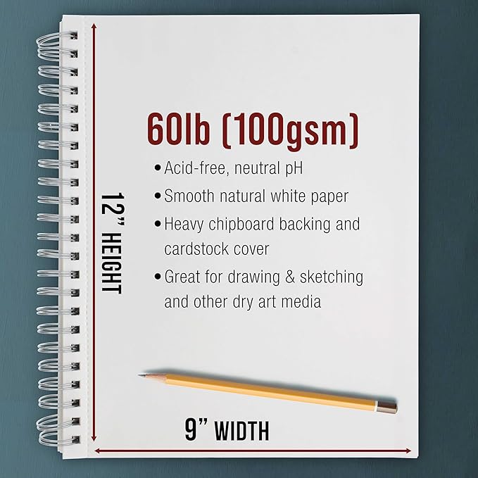 U.S. Art Supply 9"x12" Sketch Book Pad, 2 Pack, 60lb Spiral Bound - Image 3