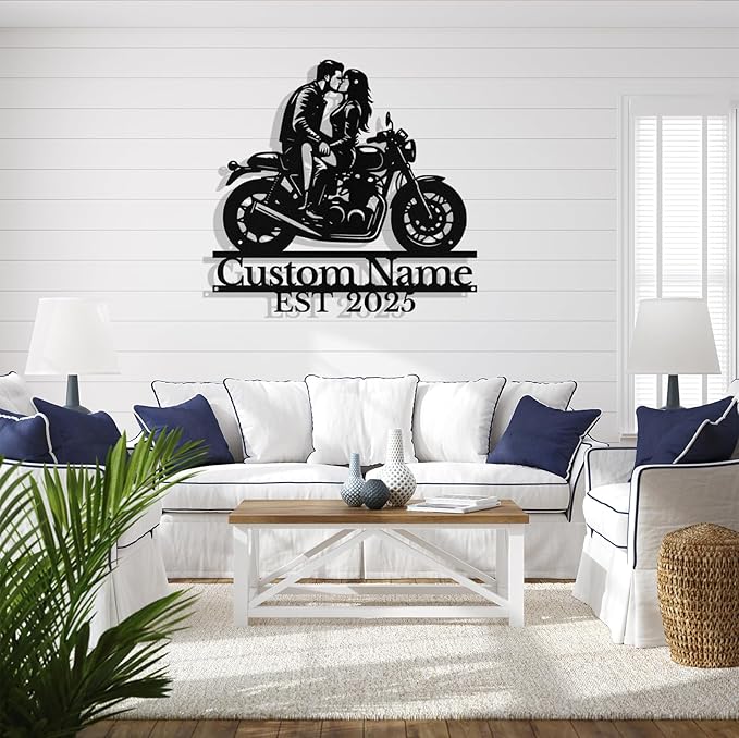 Custom Motorcycle Couple Metal Signs Personalized Biker Couple Name Sign Custom - Image 3