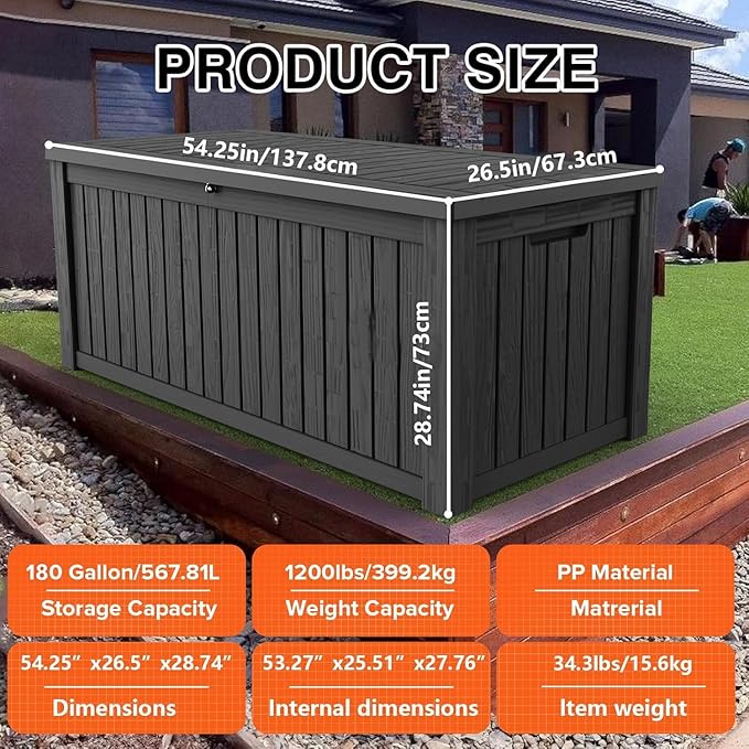 Decksplore Outdoor Storage Box Waterproof Large, 180 Gallon Lockable Resin Deck - Image 2