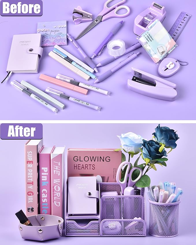 LXEVIHK 21Pcs Purple Desk Organizers and Accessories - Image 3