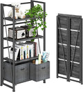 4NM No Assembly Folding Bookshelf Storage Shelves 4 Tiers Vintage Bookcase by 4NM