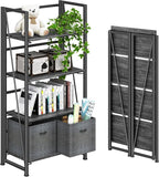 4NM No Assembly Folding Bookshelf Storage Shelves 4 Tiers Vintage Bookcase by 4NM