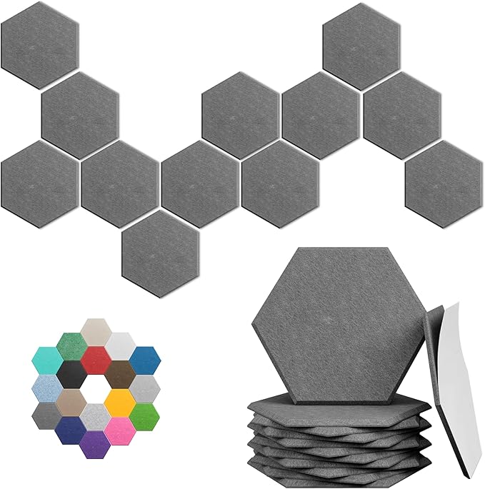 Hexagonal Acoustic Panels-12 Pack High-Density Sound Absorbing Panels by UNECHOACOUSTIC