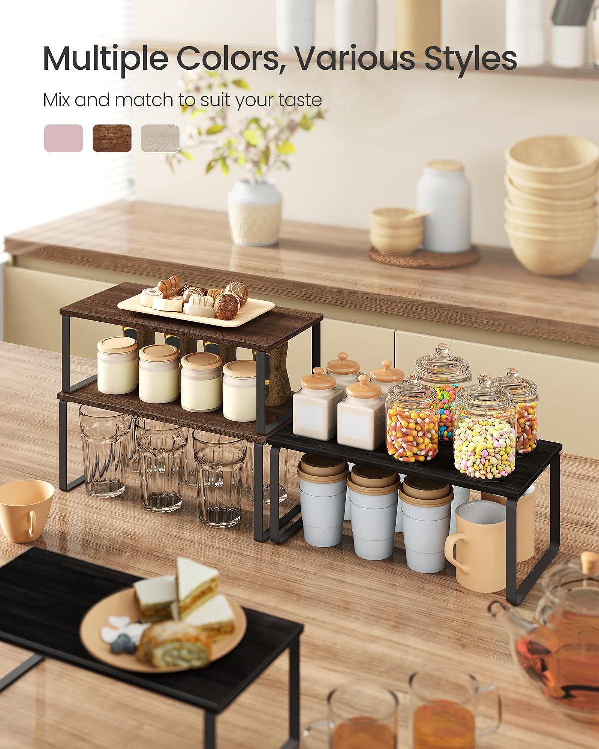 SONGMICS Cabinet Organizer Shelf, Set of 2 Spice Rack, Kitchen Storage