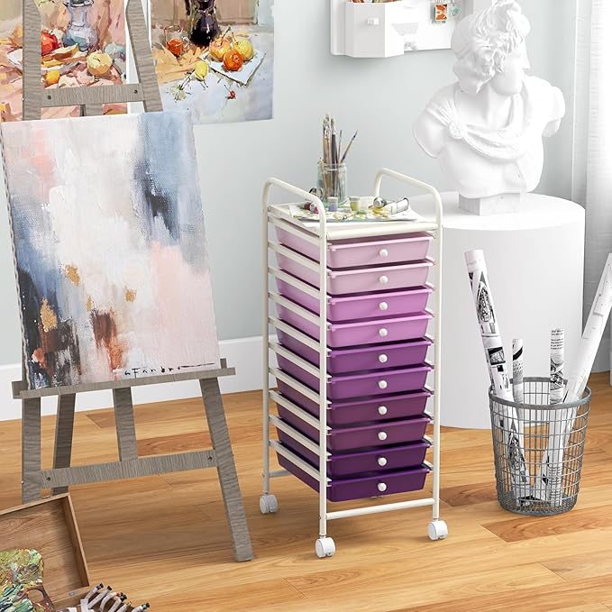 Giantex 10-Drawer Storage Cart w/Universal Wheel, Rolling Cart w/Handle - Image 2