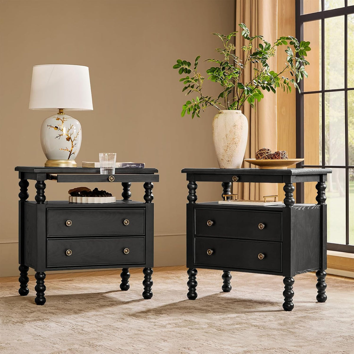 HULALA HOME 26" End Tables Set of 2 with Charging Station, Transitional ...