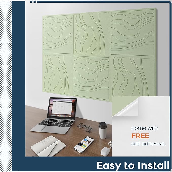 BUBOS 6 Pack Large Acoustic Panels, Total Size 24 x 24Inches Soundproof Wall - Image 8
