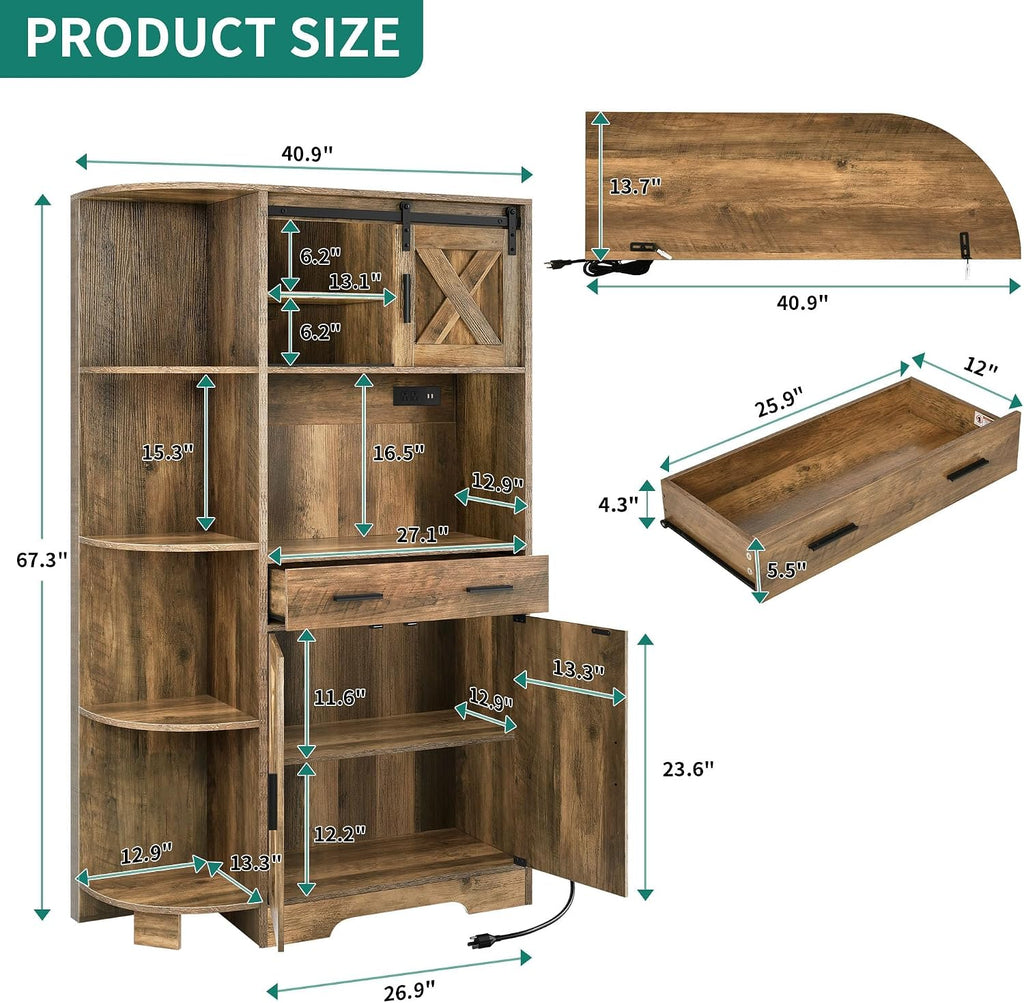 yitahome 67" farmhouse pantry with power outlet & shown in use