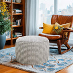 asuprui round ottoman pouf foot stool, light gray, view 13