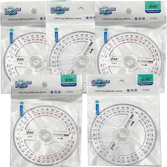 360° Protractor Pack of 5 Protactors Plastic Protractor Math Protractors Clear - Image 7