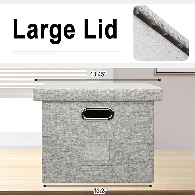4-Pack Modern Minimalist Beige Collapsible Linen File Folder Box Office - Image 4