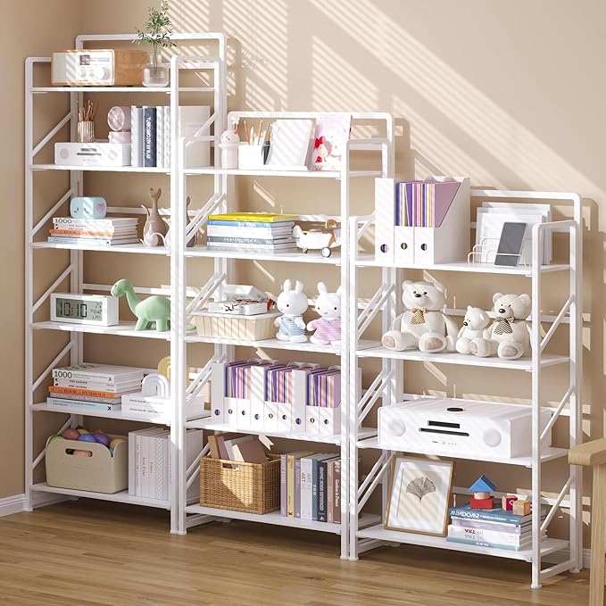 JSB No Assembly Folding Bookshelf, 6 Tier Industrial Metal Book Shelf - Image 5