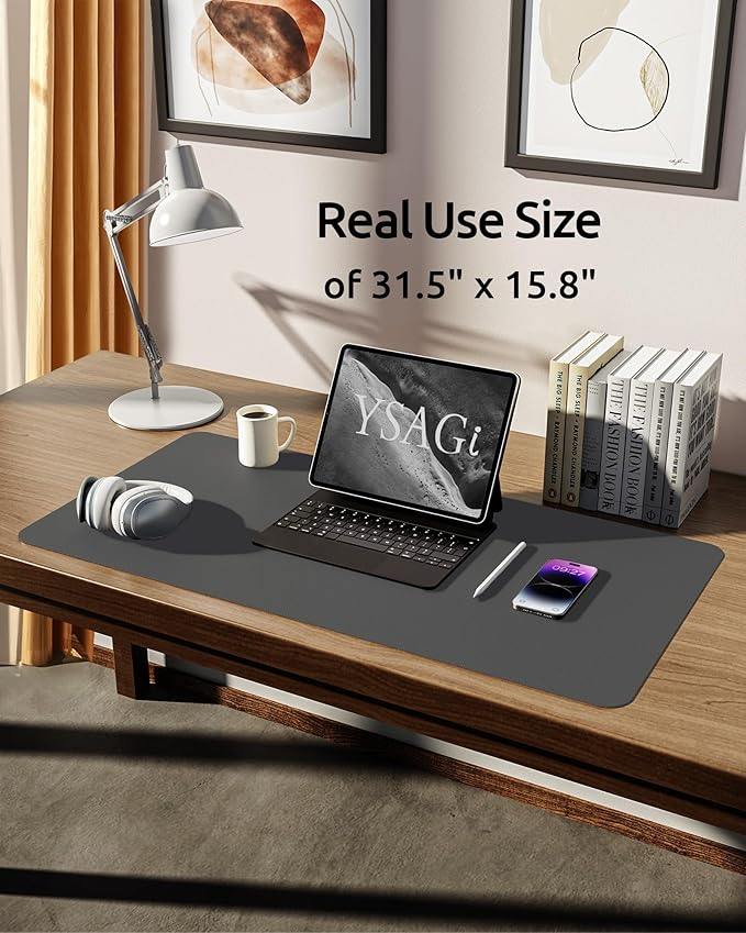 YSAGi Leather Desk Protector, Office Mat, Large Mouse Mat, Non-Slip PU Leather - Image 5