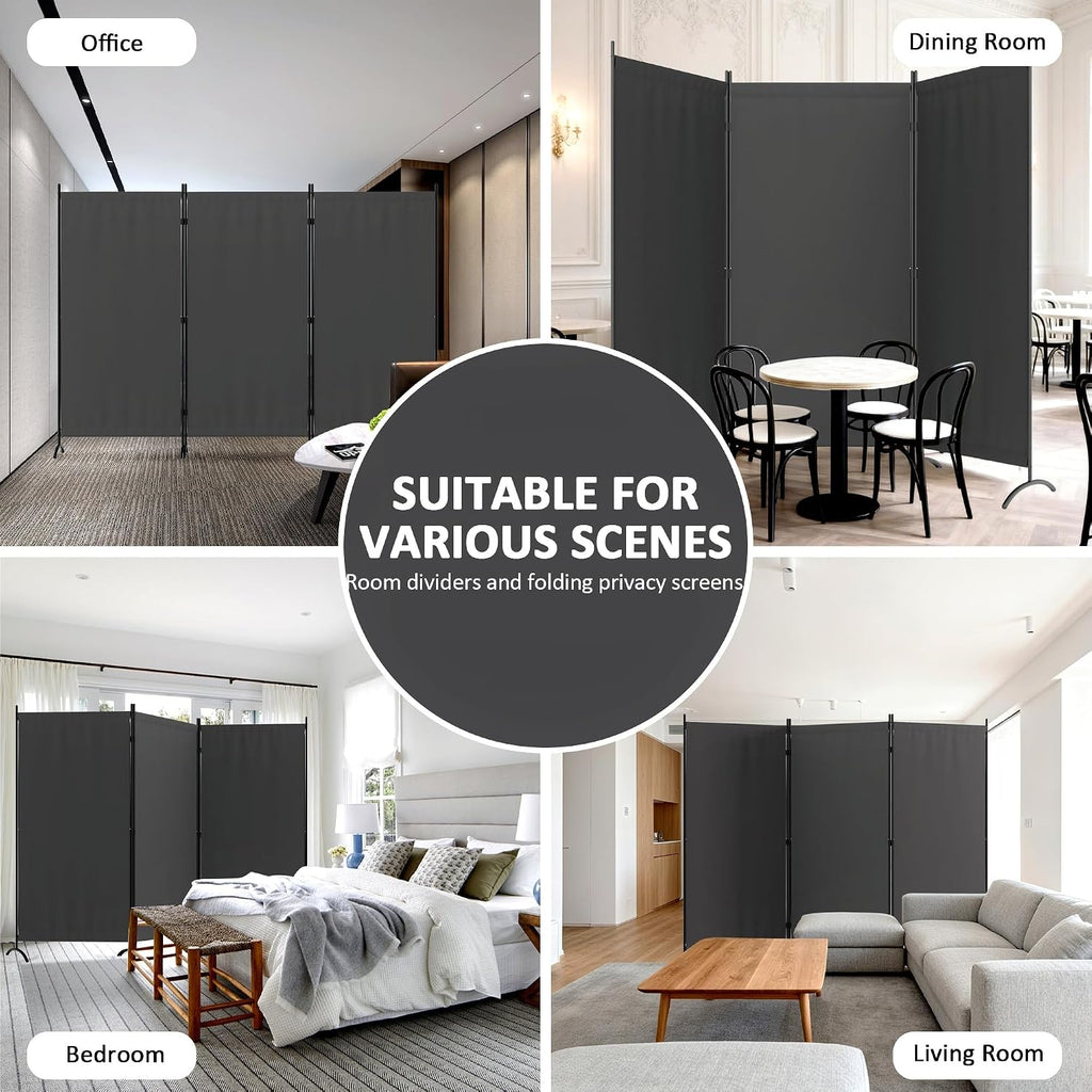 3 panel room divider 6 ft folding screen showing dimensions