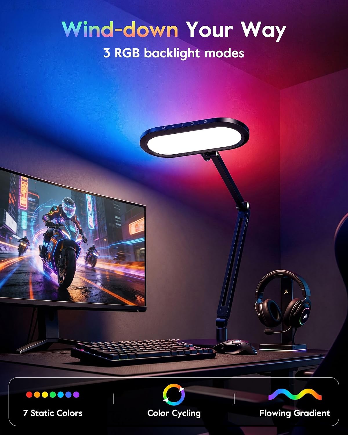 LitONES EaseGlowXP Dual‑Zone Desk Lamp, Remote, Morden Home Office Lighting
