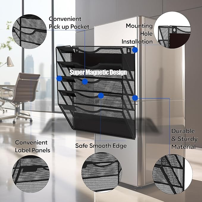 LQPAFZ 5-Tier Magnetic File Holder, No Drilling Installation File Cabinet - Image 7
