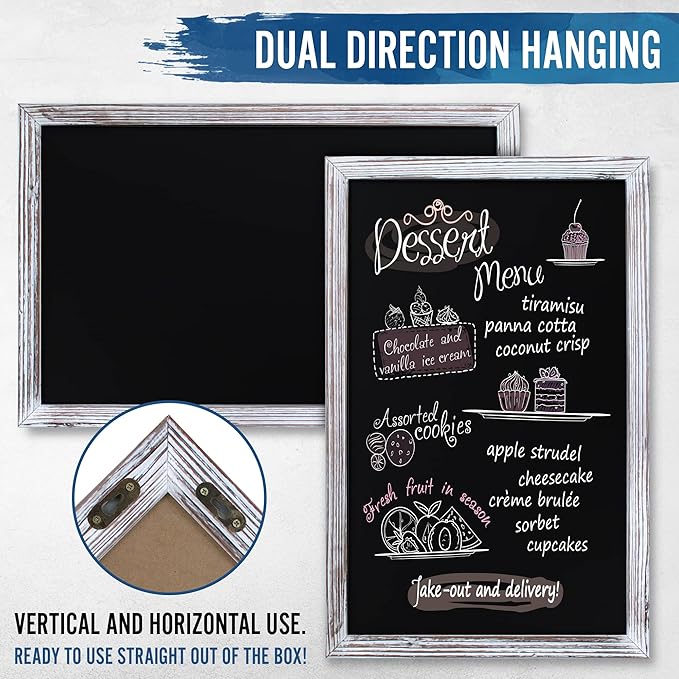 HBCY Creations 11" x 17" Whitewash Solid Wood Frame Wall Chalkboard, Magnetic - Image 3