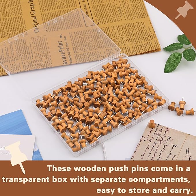 150 Pcs Push Pins for Cork Board, Decorative Thumb Tacks Wooden Push Pins Head - Image 3