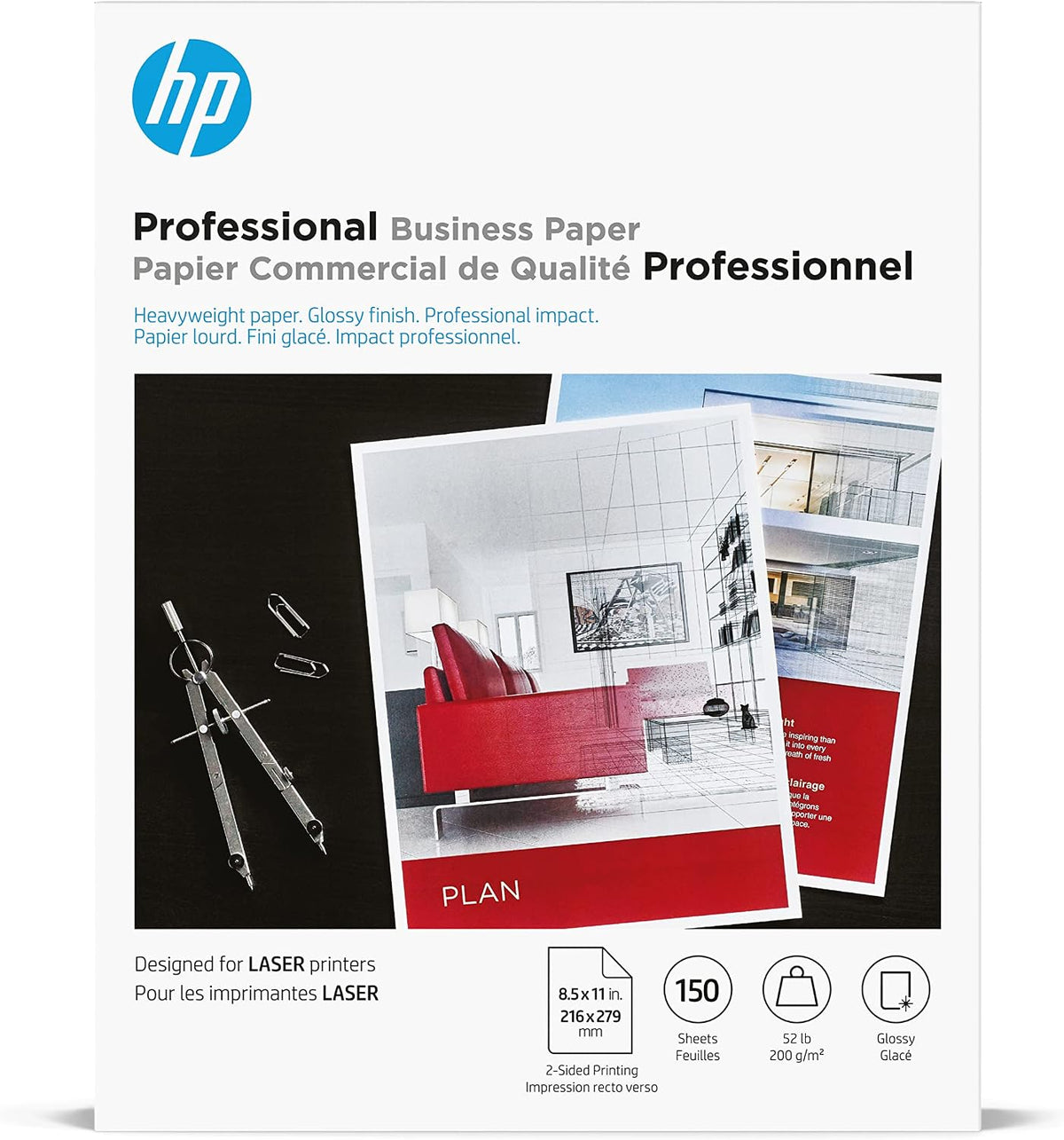 hp professional business paper, glossy, 8.5x11 in, 52, main product view