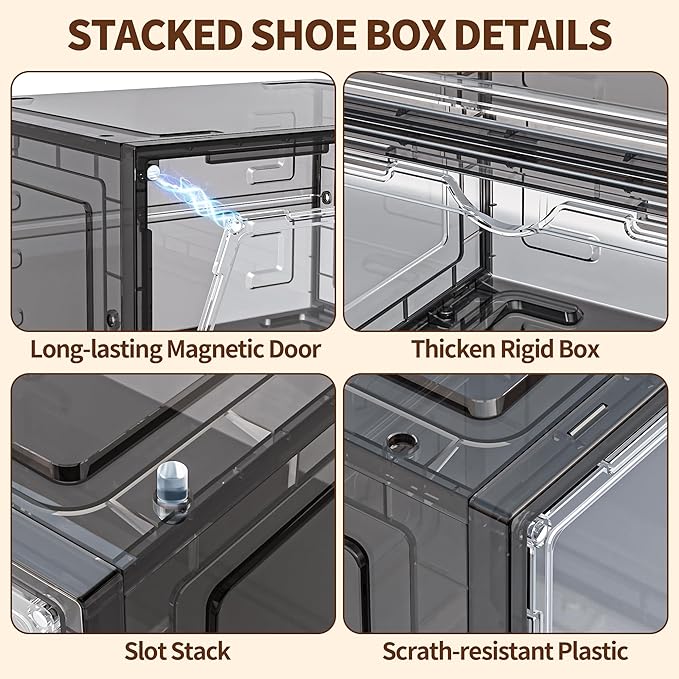 TOFWOF 6 Pack XX Large Shoe Organizer, Heavy-Duty Hard Thicken Plastic Clear - Image 4