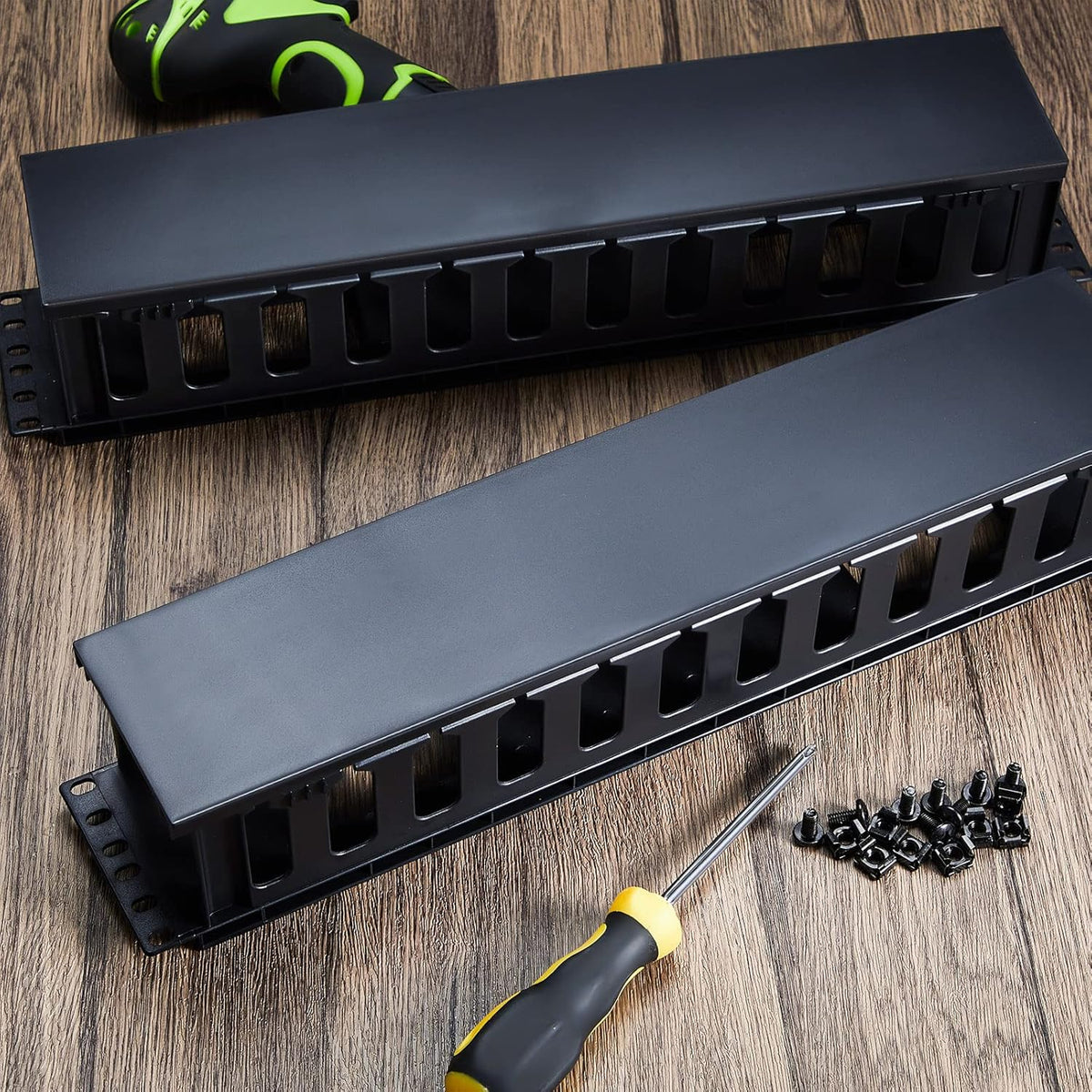 Taiyin 4 Pcs 2u 19 Inch Horizontal Cable Management Panel, 12 Slot