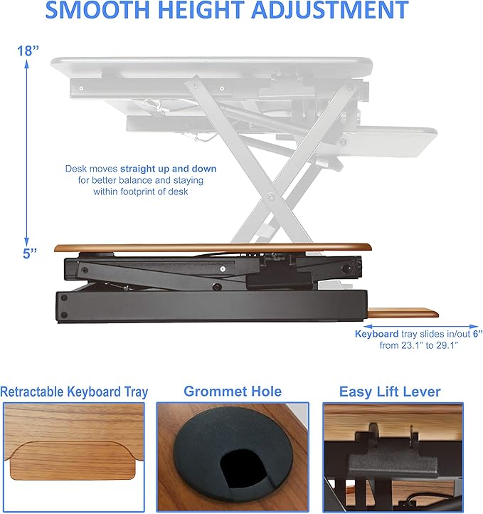 Rocelco 32" Height Adjustable Standing Desk Converter - Image 2