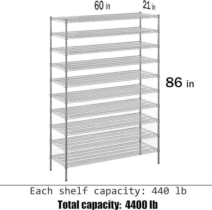 Regal Altair 21" Deep x 60" Wide x 86" Height Wire Shelving Kit | 10-Tier | NSF - Image 3