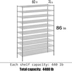 Regal Altair 21" Deep x 60" Wide x 86" Height Wire Shelving Kit | 10-Tier | NSF - Image 3