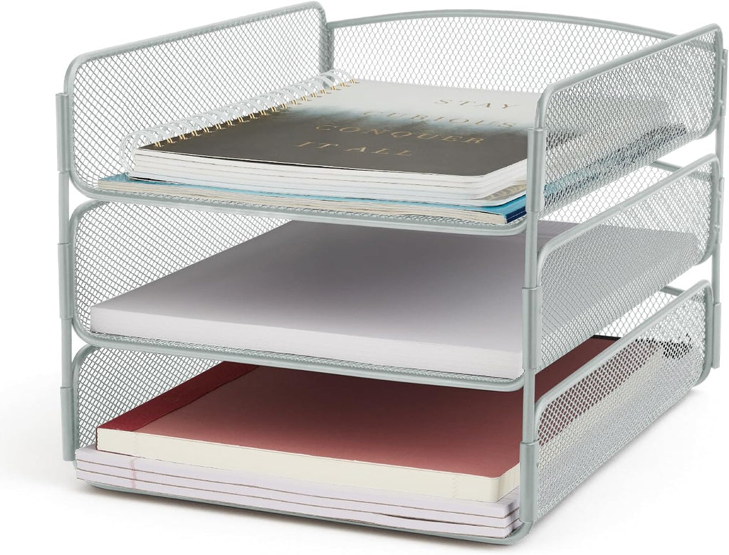 Safco Onyx Desktop Organizer, 3-Tier Paper Tray, Durable Steel Mesh Construction