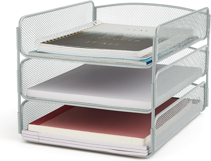 Safco Onyx Desktop Organizer, 3-Tier Paper Tray, Durable Steel Mesh Construction by SafcoProducts