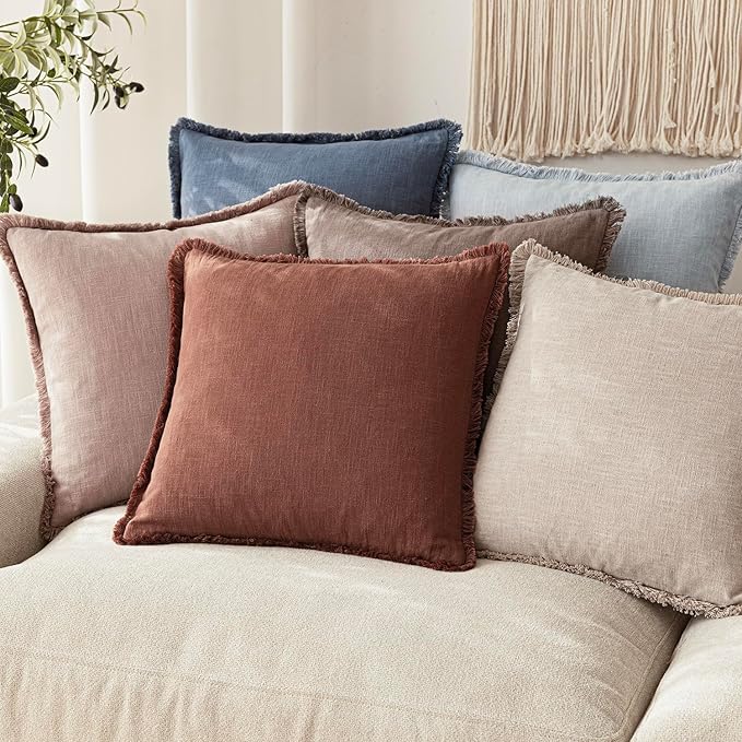 Foindtower Set of 2 Decorative Linen Fringe Throw Pillow Covers Boho Farmhouse - Image 7