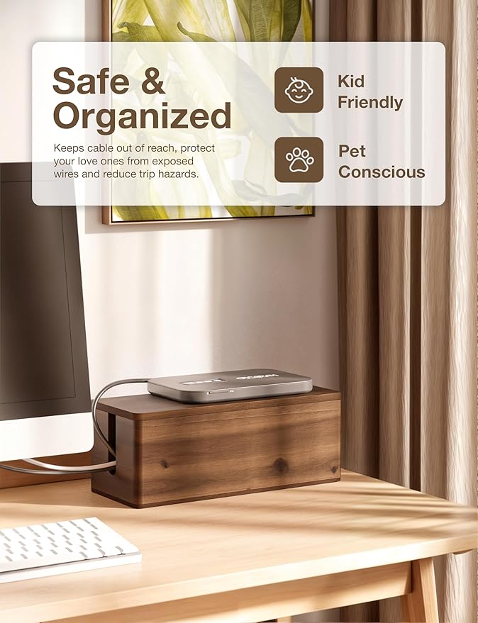 TIDITA Acacia Wood Large Cable Management Box Round Edge - Image 5