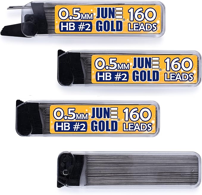 June Gold 640 Pieces, 0.5 mm HB #2 Lead Refills, 160 Pieces Per Dispenser by JuneGold
