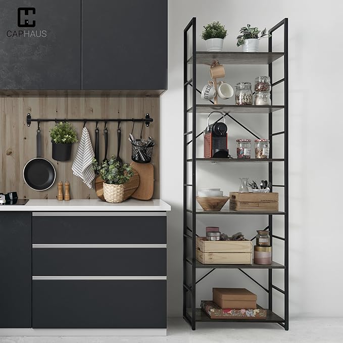 CAPHAUS 6 Tier Bookshelf, 24 Inch Width Free Standing Shelf, Bookcase Shelf - Image 4