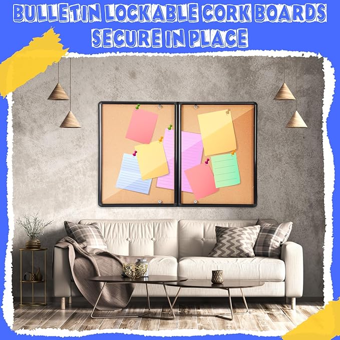 Enclosed Bulletin Board 48" x 36" Weather Resistant Lockable Notice Cork - Image 4