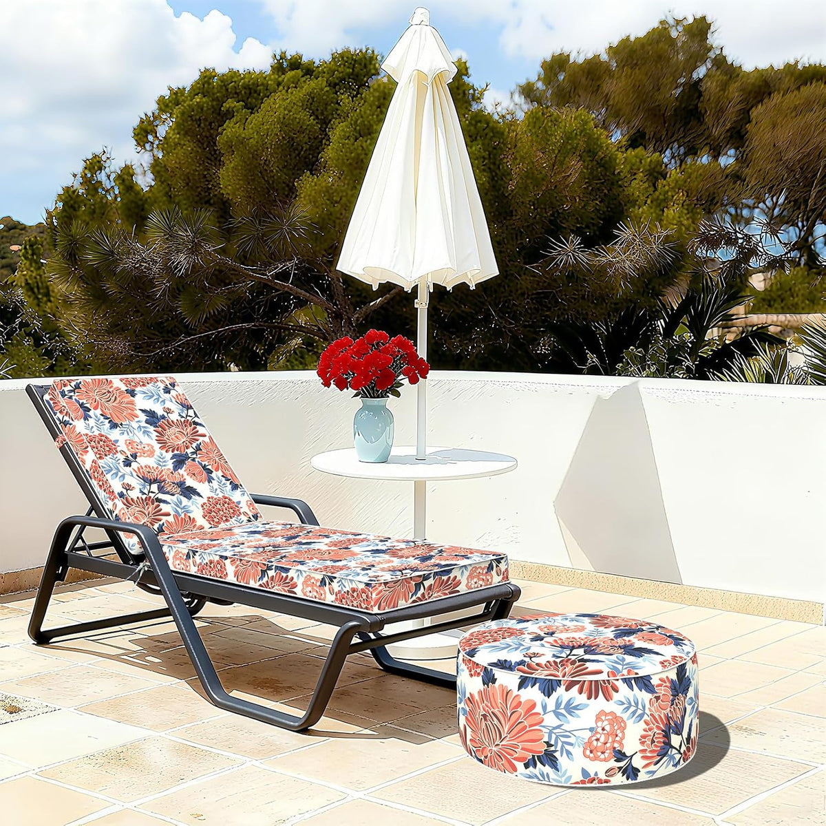 Indoor/Outdoor Inflatable Ottoman with Handle, Decorative Fade-Resistant Roun...
