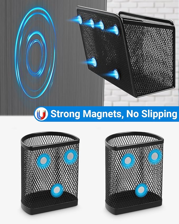 Magnetic Pen Holder, Metal Strong Magnet Pen Cup Magnetic Marker Storage Basket - Image 2