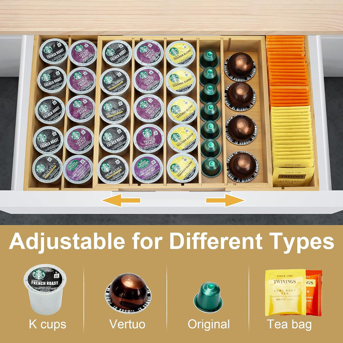 MinBoo Bamboo K Cup Holder for Drawer or Countertop Coffee Pod Holder Expanda...
