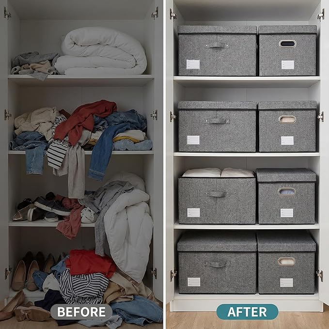 PRANDOM Storage Bins with Lids Linen Fabric Foldable Storage Boxes Organizer - Image 5
