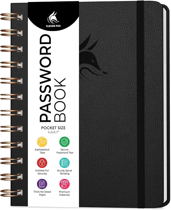 Clever Fox Password Book Spiral – Mini Internet Address & Password Organizer by CleverFox