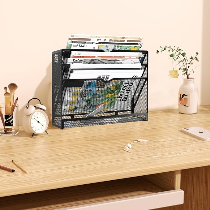 KZWKRG 4 Tier Magnetic File Holder, Large Capacity Mesh Hanging Wall Organizer - Image 7