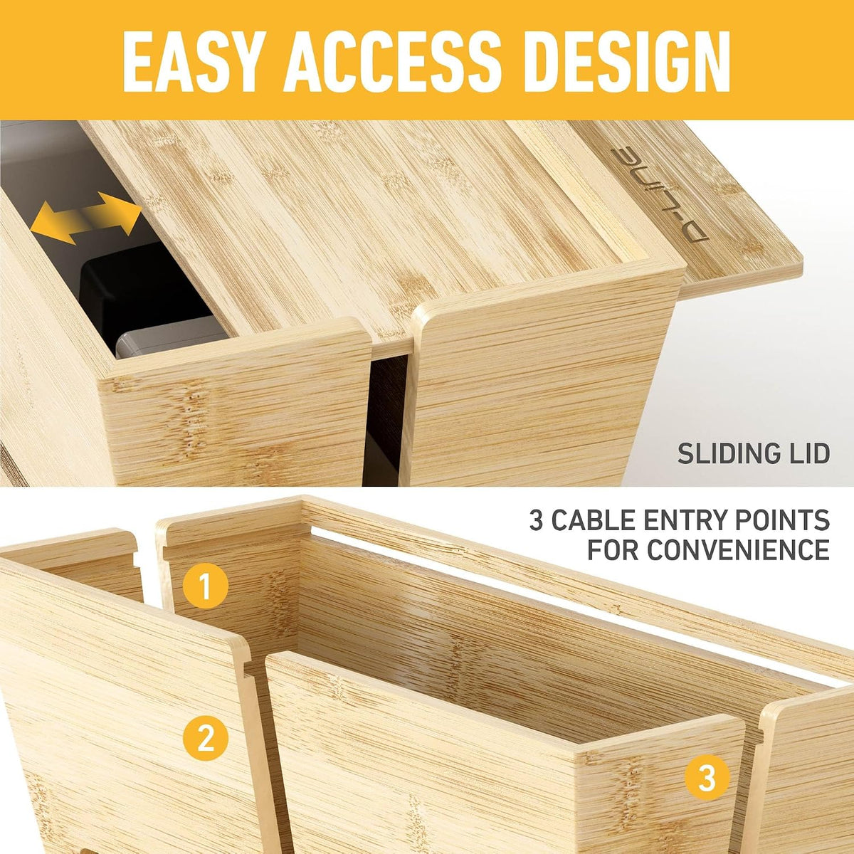 D-Line Bamboo Cable Management Box – Hide Power Strips, Large Cable Organizer...
