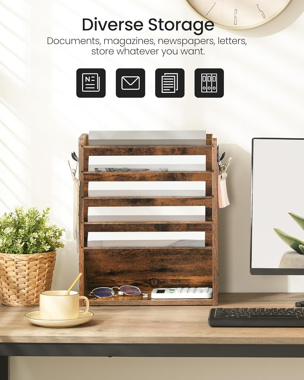 CHOEZON Wall File Organizer, 6-Tier Vertical Mount Hanging Holder with 2 Side...