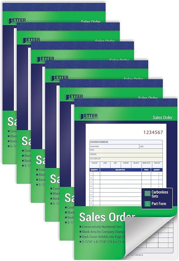 Better Office Products Large Sales Order Books, 6 Pack, 2-Part Carbonless by BetterOfficeProducts