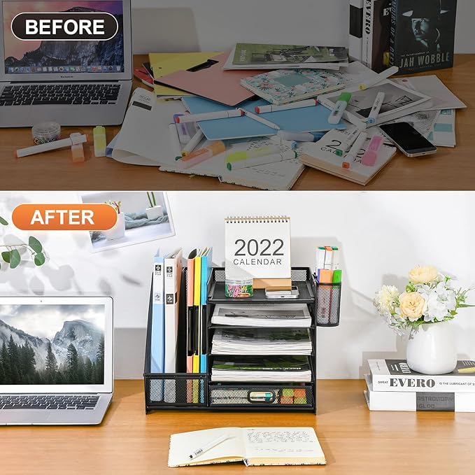 Marbrasse Desk Organizer with File Holder, 5-Tier Paper Letter Tray Organizer - Image 7