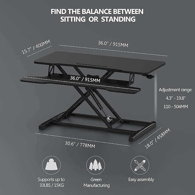 FITUEYES Height Adjustable Standing Desk 36” Wide Sit to Stand Converter Stand - Image 4